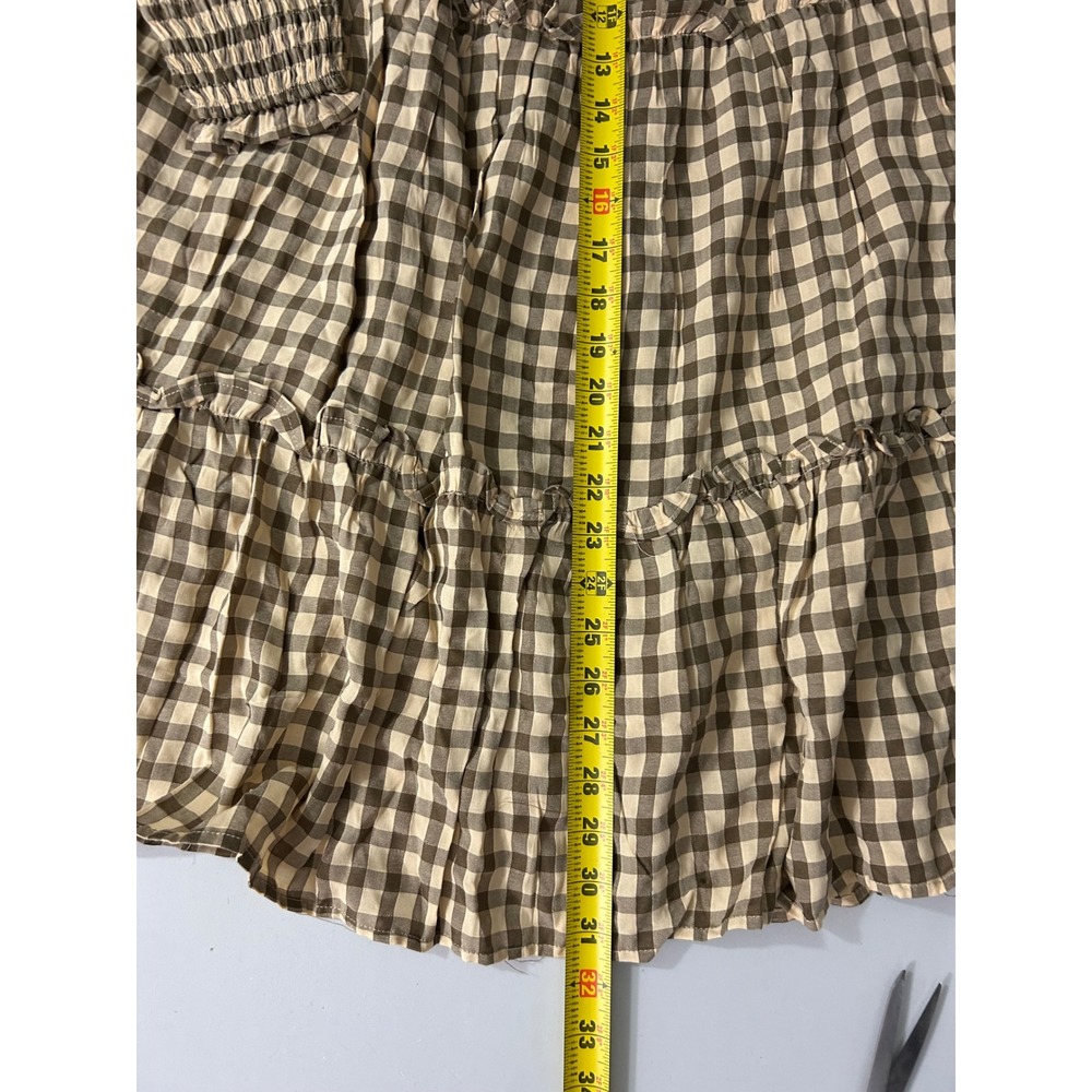 Talulah‎ Womens Brown Gingham Tiered Babydoll Mini Dress Smocked Long Sleeve M - Picture 9 of 12